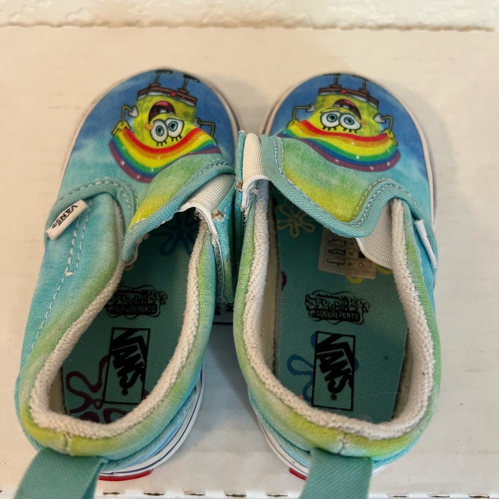 VANS Unisex Classic Slip-on Kids Toddler US 4.5 721356 Sponge Bob Blue Yellow